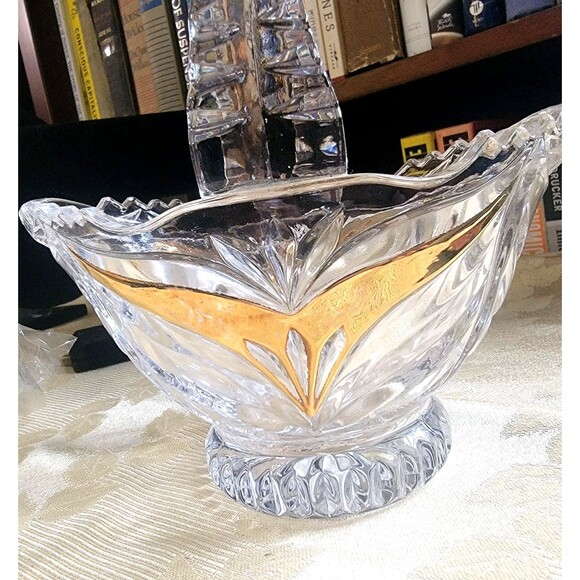 Vintage Anna Hutte- Germany 24% Lead Crystal 'Bride's Basket' w gold leaf accent - Picture 11 of 15